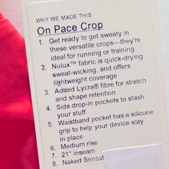 COMPRESSION LULULEMON SZ.10 ON PACE CROPS NULUX™️ 21” BNWT - Picture 8 of 14